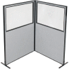 Interion® Freestanding 2-Panel Corner Room Divider w/Partial Window 48-1/4"W x 72"H Panels Gray