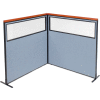 Interion® Deluxe Freestanding 2-Panel Corner Divider w/Partial Window 60-1/4"W x 61-1/2"H Blue