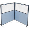 Interion® Freestanding 2-Panel Corner Room Divider w/Partial Window 60-1/4"W x 72"H Panels Blue