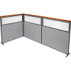 Interion® Deluxe Freestanding 3-Panel Corner Divider w/Partial Window 60-1/4"W x 61-1/2"H Gray