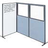Interion® 3-Panel Corner Room Divider with Whiteboard & Partial Window, 36-1/4"W x 72"H, Blue