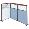 Interion® Deluxe Freestanding 3-Panel Corner w/Whiteboard & Partial Window 36-1/4Wx61-1/2H Blue