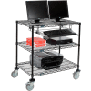 Nexel 3-Shelf Mobile Wire Computer LAN Workstation w/Keyboard Tray, 36"W x 24"D x 40"H, Black