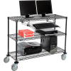 Nexel 3-Shelf Mobile Wire Computer LAN Workstation w/Keyboard Tray, 48"W x 18"D x 40"H, Black