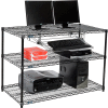 Nexel 3-Shelf Wire Computer LAN Workstation with Keyboard Tray, 48"W x 24"D x 34"H, Black
