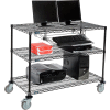 Nexel 3-Shelf Mobile Wire Computer LAN Workstation w/Keyboard Tray, 48"W x 24"D x 40"H, Black