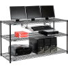 Nexel 3-Shelf Wire Computer LAN Workstation with Keyboard Tray, 60"W x 24"D x 34"H, Black