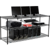 Nexel 3-Shelf Wire Computer LAN Workstation with Keyboard Tray, 72"W x 24"D x 34"H, Black