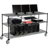 Nexel 3-Shelf Mobile Wire Computer LAN Workstation w/Keyboard Tray, 72"W x 24"D x 40"H, Black