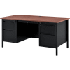 Interion® Steel Teachers Desk 60x30 - Mahogany Top with Black Frame