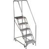 5 Step Aluminum Rolling Ladder, 24"W Ribbed Step, 30" Handrails - WLAR105244