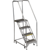 4 Step Aluminum Rolling Ladder, 24"W Grip Step, 30" Handrails - WLAR104245