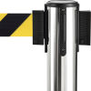 Crowd Control Stanchion, 40in Stainless Steel Post, Yellow/Black Belt, 7-1/2ft L
																			