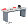 Global Industrial Panel Leg Workbench w/ Laminate Square Edge & Power Apron, 96"W x 36"D, Gray