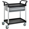 Global Industrial Storage Utility Cart W/Aluminum Posts, 2 Shelves/2 Drawers, 26"Lx17"W