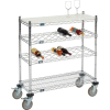 Mobile Wine Display Unit, 4 Tier, Chrome, Cutting Board Top, 14"W, x 36"L, x 34"H