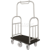 Glaro Ball Top Bellman Cart 48x25 Satin Aluminum Black Carpet, 6 Pneumatic Wheels
