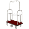 Glaro Ball Top Bellman Cart 48x25 Satin Aluminum Burgundy Carpet, 6 Pneumatic Wheels