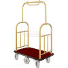 Glaro Ball Top Bellman Cart 48x25 Satin Brass Burgundy Carpet, 6 Pneumatic Wheels
