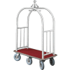 Glaro Ball Crown Bellman Cart 48x25 Satin Aluminum Burgundy Carpet, 6 Gray Pneu Wheels