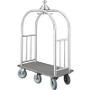 Glaro Ball Crown Bellman Cart 48x25 Satin Aluminum Gray Carpet, 6 Gray Pneu Wheels