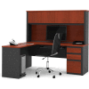 Bestar® L Desk with Hutch - Single Pedestal - 71" - Bordeaux & Graphite - Prestige+