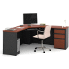 Bestar® Corner Desk with Pedestal - Bordeaux and Graphite - Prestige + Series