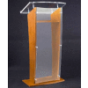 Amplivox Clear Acrylic and Wood Floor Lectern / Podium H-Style with Shelf - Cherry