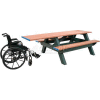 Polly Products Standard 8' Picnic Table ADA Compliant One End, Green Top & Bench/Brown Frame