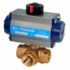 BI-TORQ 1" 3-Way T-Port Brass NPT Ball Valve W/NEMA 4 115VAC/4-20mA Positioner