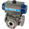 BI-TORQ 3" 3-Way T-Port SS 150# Flanged Ball Valve W/Dbl. Acting Pneum. Actuator