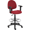 Boss Drafting Stool with Footring and Adjustable Arms -Fabric - Burgundy
