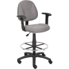 Boss Drafting Stool with Footring and Adjustable Arms -Fabric - Gray