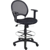 Boss Mesh Drafting Stool with Adjustable Armrest - Fabric - Black