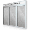 Balt® Outdoor Headline Bulletin Board Cabinet,3-Door 96"W x 48"H, Silver Trim, Platinum