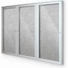 Balt® Indoor Enclosed Bulletin Board Cabinet,3-Door 96"W x 48"H, Silver Trim, Platinum
