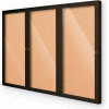 Balt® Outdoor Enclosed Bulletin Board Cabinet,3-Door 72"W x 36"H, Coffee Trim, Natural Cork