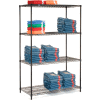 Nexel® Black Epoxy, 4 Tier, Wire Shelving Starter Unit, 48"W x 18"D x 74"H