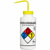 Bel-Art LDPE Wash Bottles 118320015, 1000ml, Sodium Hypochlorite Label, Yellow Cap, Wide Mouth, 2/PK