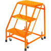 Perforated 16&quot;W 3 Step Steel Rolling Ladder 10&quot;D Top Step - Orange - 318P-O
