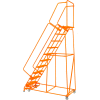 Grip 24"W 9 Step Steel Rolling Ladder 21"D Top Step W/ Handrails Lock Step - Orange - FS093221G-O