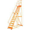 Perforated 24"W 13 Step Steel Rolling Ladder 21"D Top Step W/Handrail Lock Step Orange - FS134021P-O