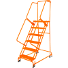 Grip 16"W 5 Step Steel Rolling Ladder 14"D Top Step W/ Handrails - Orange - FSH518G-O