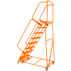 Grip 24"W 7 Step Steel Rolling Ladder 21"D Top Step W/ Handrails - Orange - FSH72621G-O