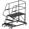 3 Step Heavy Duty Steel Mobile Work Platform W/ Handrails - 36" x 48" Platform - SEP3-36-48PD
