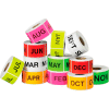 12 Months Of The Year Easy Order Labels, 3"L x 2"W, Assorted Colors, 12 Rolls of 500