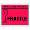 Full Face Envelopes, "Packing List Enclosed-Fragile" Print, 5-1/2"L x 4-1/2"W, Red, 1000/Pack