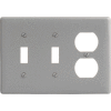 Bryant NP28GY Toggle Duplex Combo Plate, 3-Gang, Standard, Gray Nylon