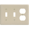 Bryant NP28I Toggle Duplex Combo Plate, 3-Gang, Standard, Ivory Nylon, 2 Toggle