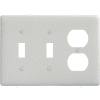 Bryant NP28W Toggle Duplex Combo Plate, 3-Gang, Standard, White Nylon, 2 Toggle